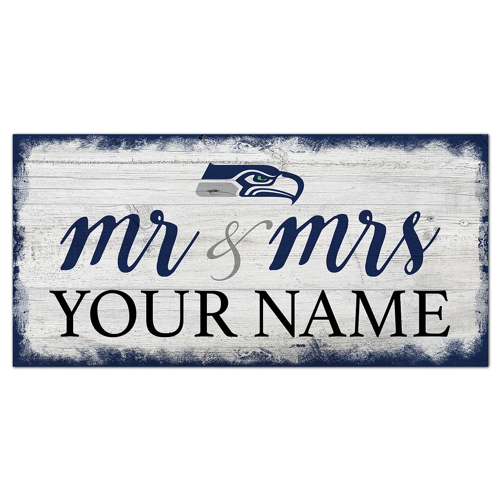Seattle Seahawks 6" x 12" Personalized Mr. & Mrs. Script Sign