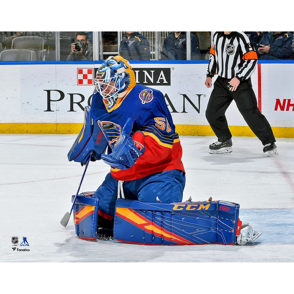 Jordan Binnington St. Louis Blues Unsigned Throwback Alternate Jersey Photograph