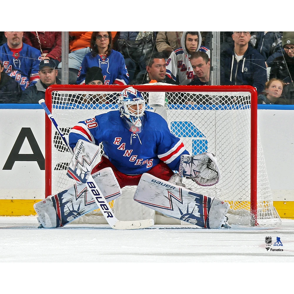 Henrik Lundqvist New York Rangers Unsigned Blue Jersey Net Photograph