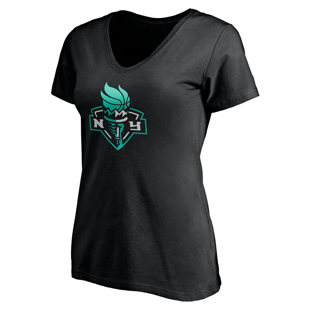 Women's Black New York Liberty Primary Logo V-Neck T-Shirt