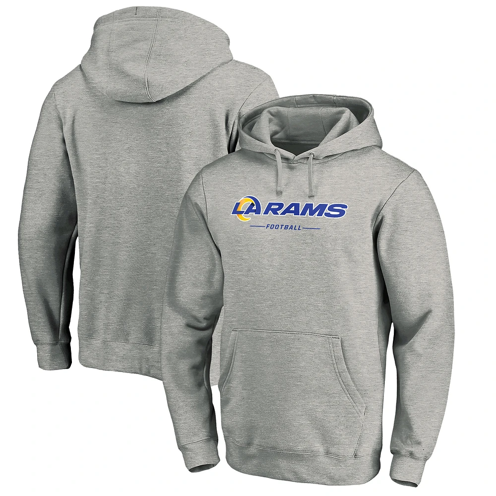 Men's Heather Gray Los Angeles Rams Logo Team Lockup Fitted Pullover Hoodie