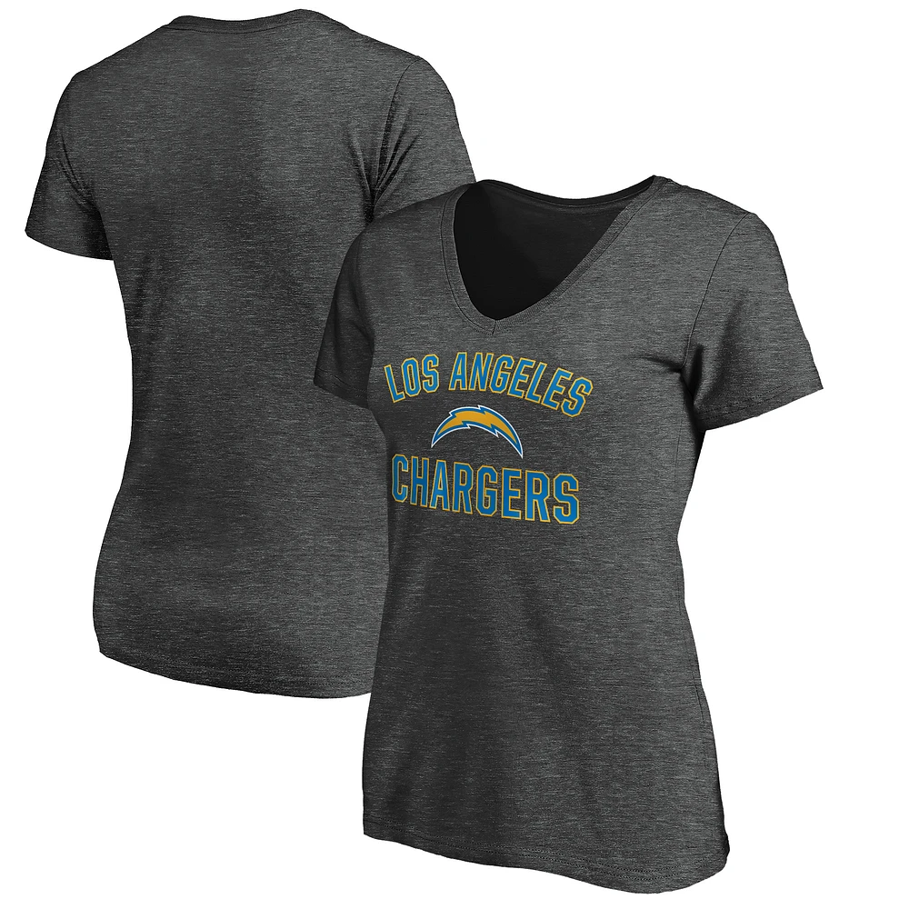 Women's Heathered Gray Los Angeles Chargers Victory Arch V-Neck T-Shirt