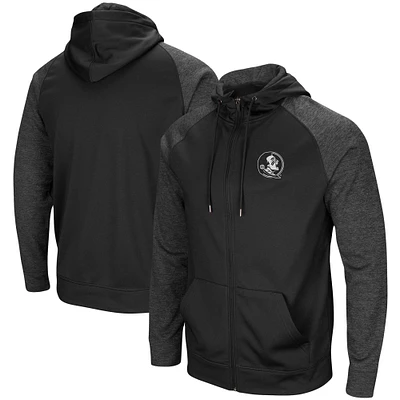 Men's Colosseum Black Florida State Seminoles Big & Tall Blackout Raglan Full-Zip Hoodie