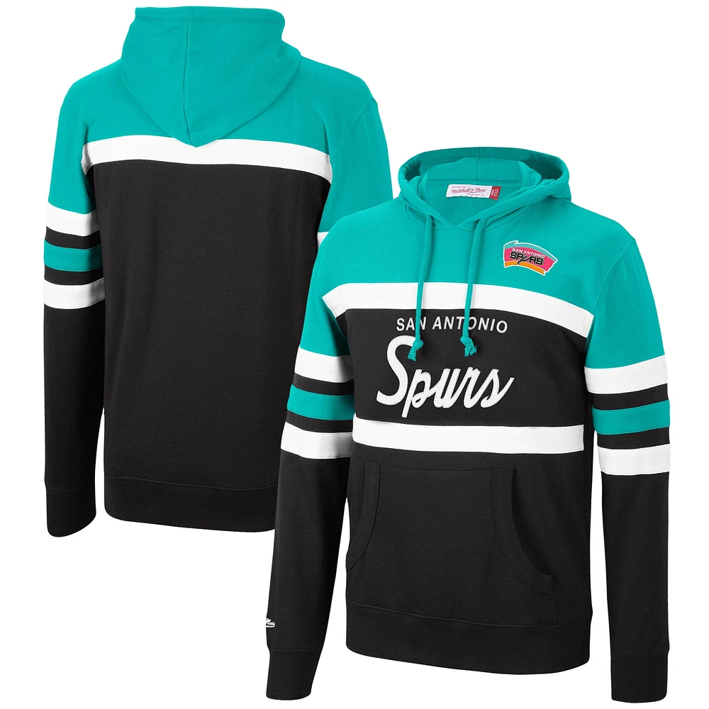 Men's Mitchell & Ness Teal/Black San Antonio Spurs Head Coach Pullover Hoodie