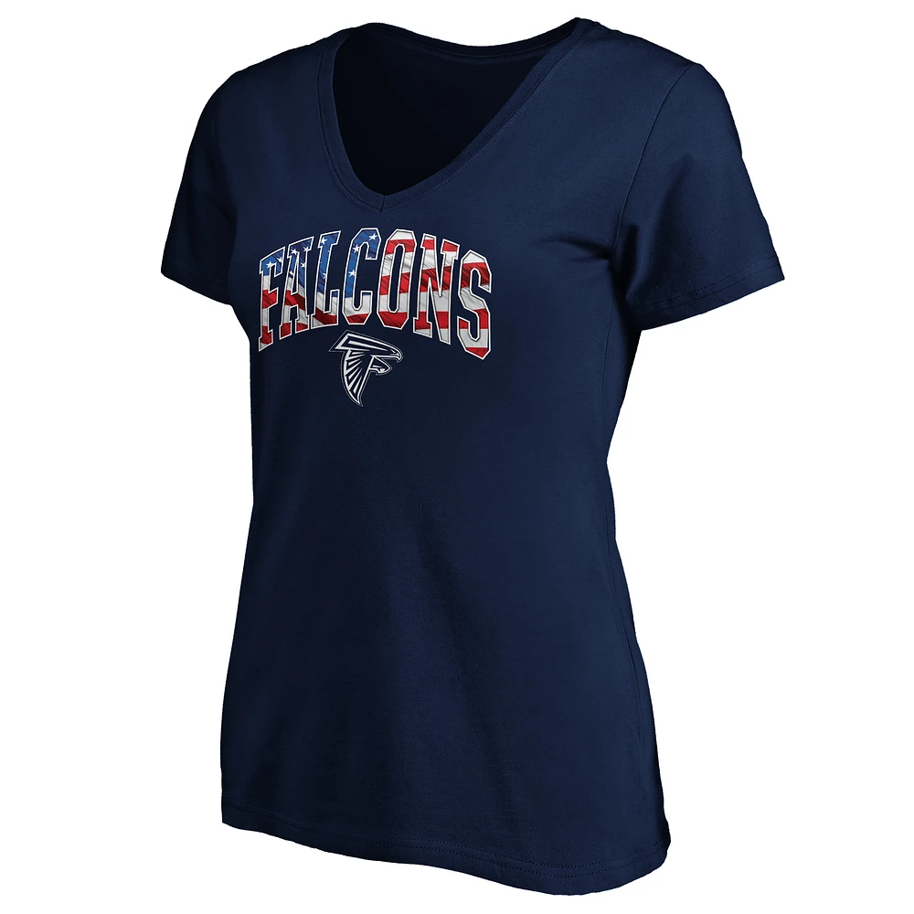 Women's Navy Atlanta Falcons Logo Banner Wave V-Neck T-Shirt
