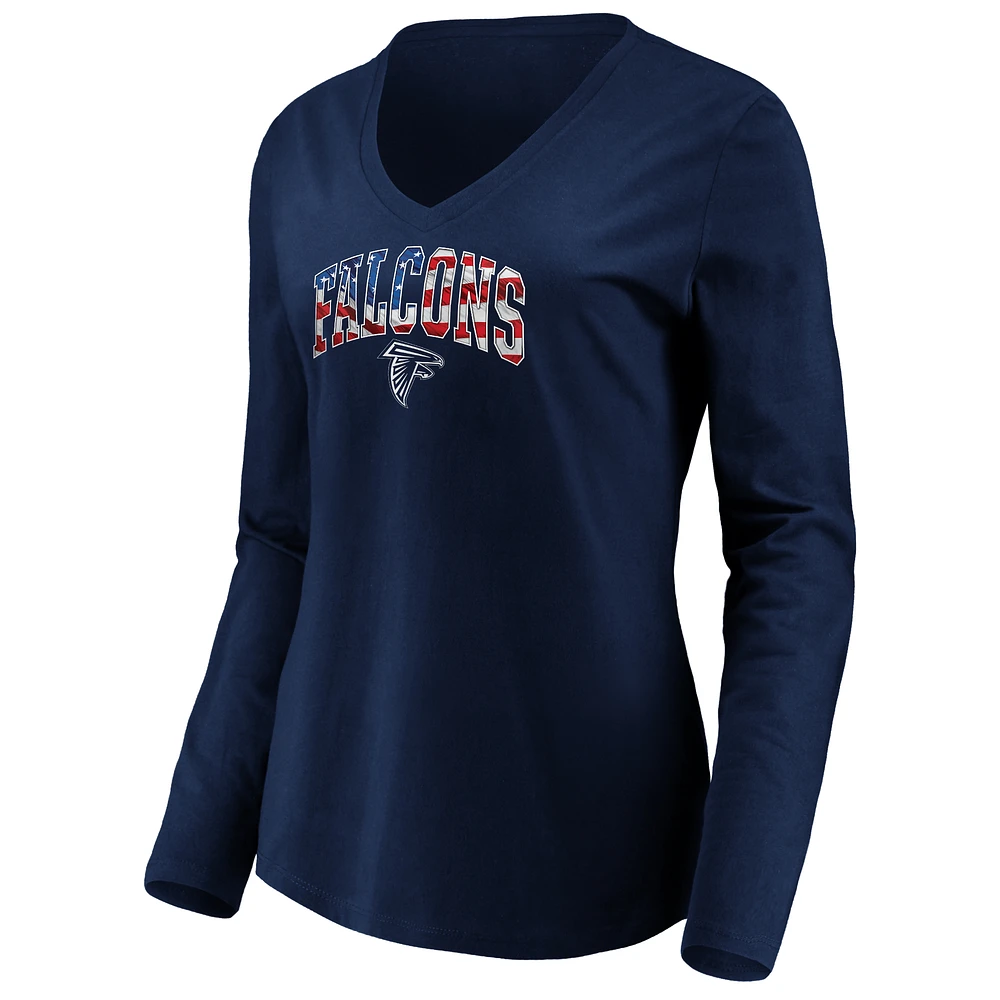 Women's Navy Atlanta Falcons Banner Wave V-Neck Long Sleeve T-Shirt