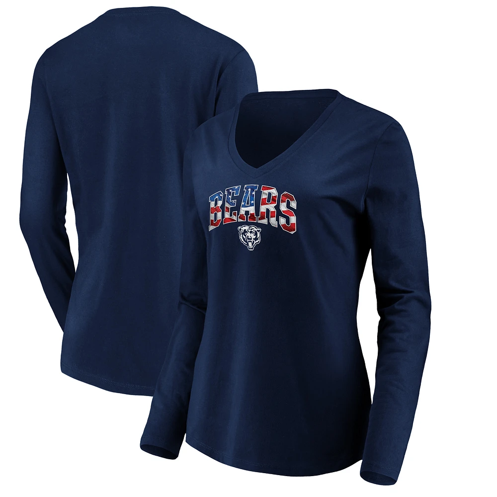 Women's Navy Chicago Bears Banner Wave V-Neck Long Sleeve T-Shirt