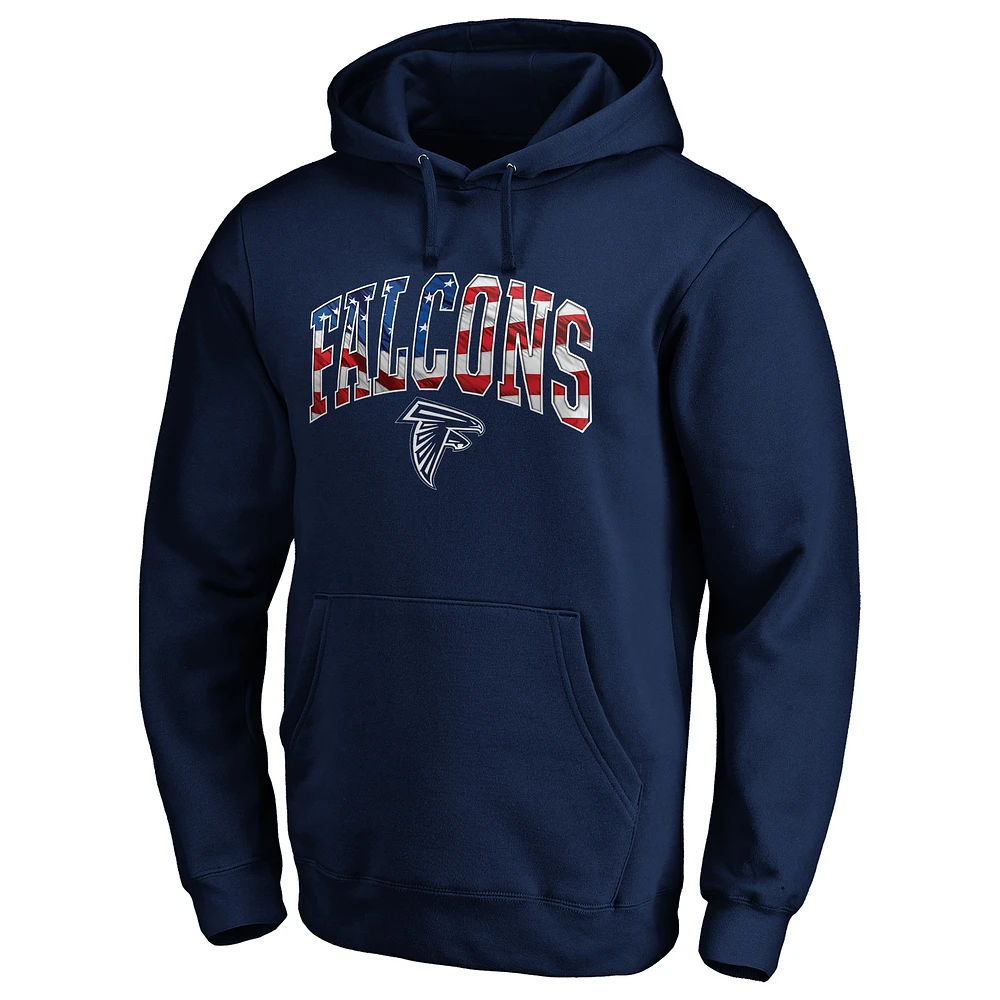 Men's Navy Atlanta Falcons Banner Wave Fitted Pullover Hoodie
