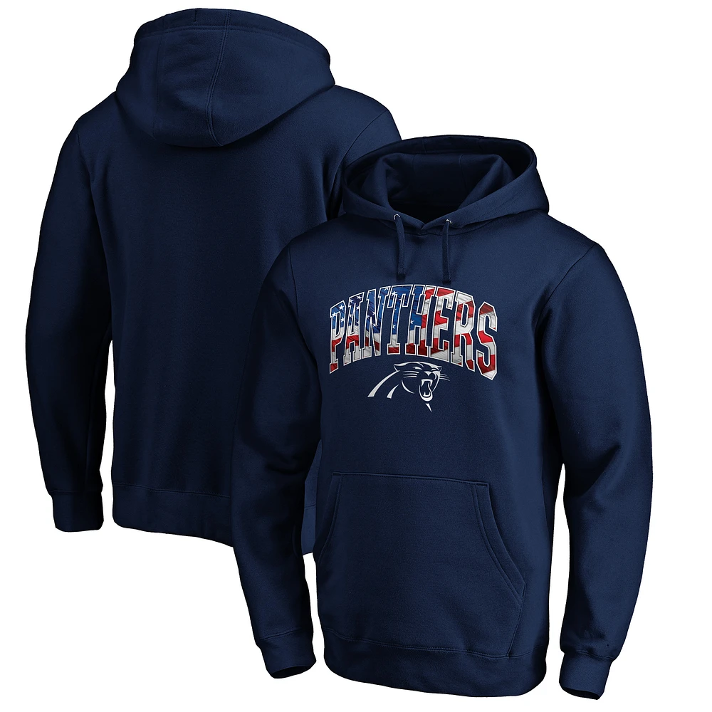 Men's Navy Carolina Panthers Banner Wave Fitted Pullover Hoodie