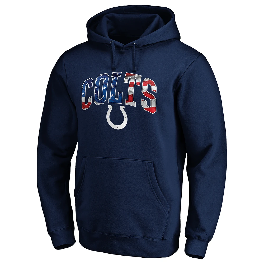 Men's Navy Indianapolis Colts Banner Wave Fitted Pullover Hoodie