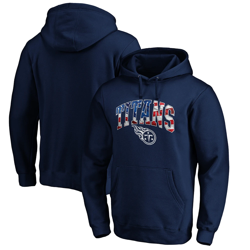 Men's Navy Tennessee Titans Banner Wave Fitted Pullover Hoodie
