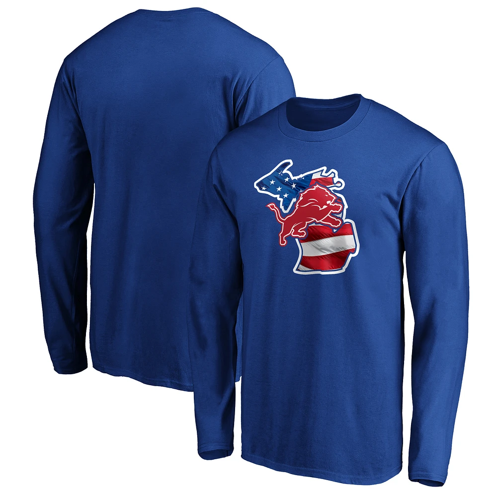 Men's Royal Detroit Lions Banner State Long Sleeve T-Shirt