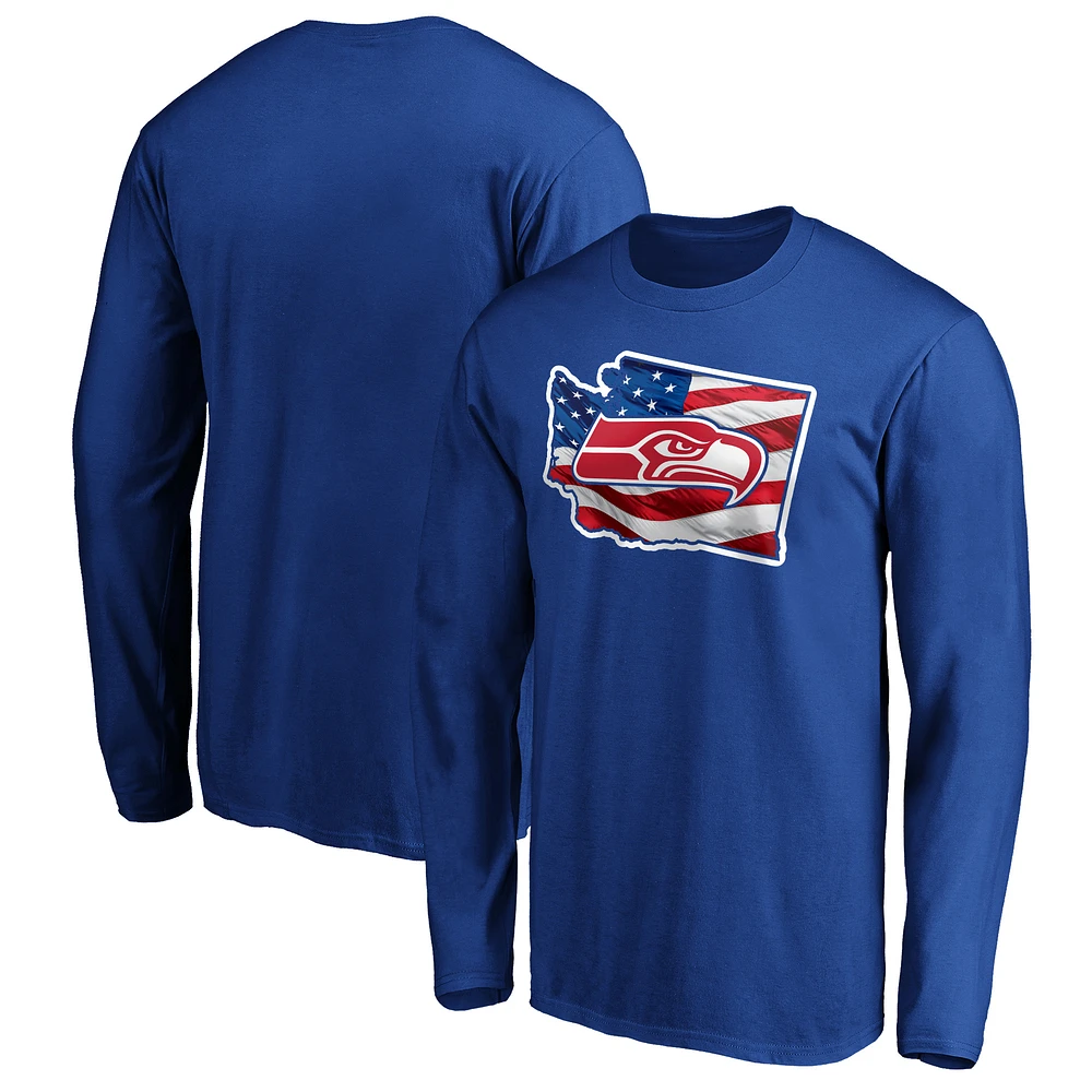 Men's Royal Seattle Seahawks Banner State Long Sleeve T-Shirt