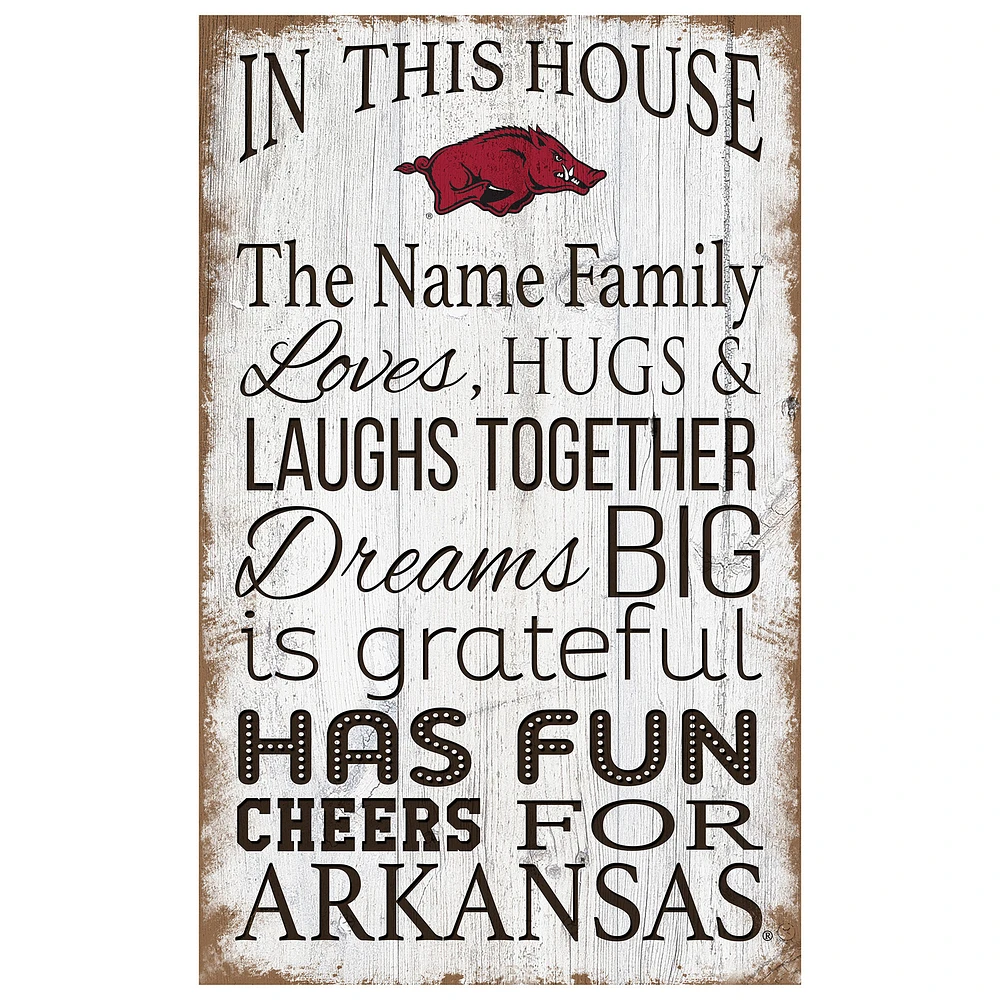 Arkansas Razorbacks Personalized 11" x 19" In This House Sign