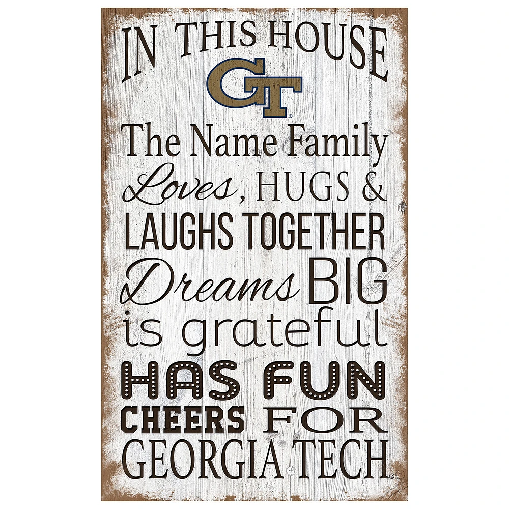 Georgia Tech Yellow Jackets Personalized 11" x 19" In This House Sign