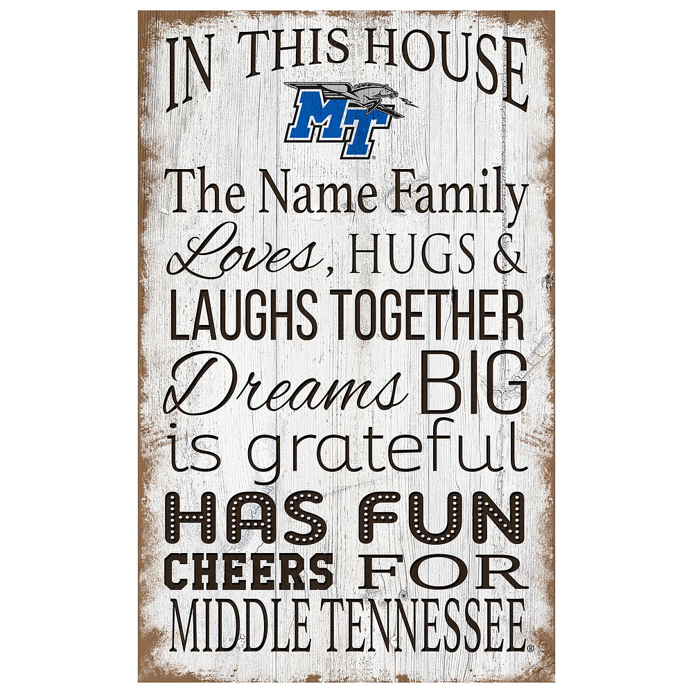 MTSU Blue Raiders Personalized 11" x 19" In This House Sign