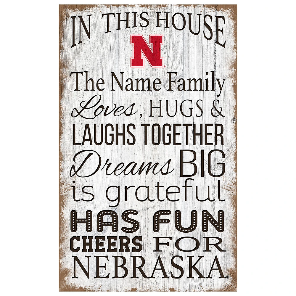 Nebraska Huskers Personalized 11" x 19" In This House Sign