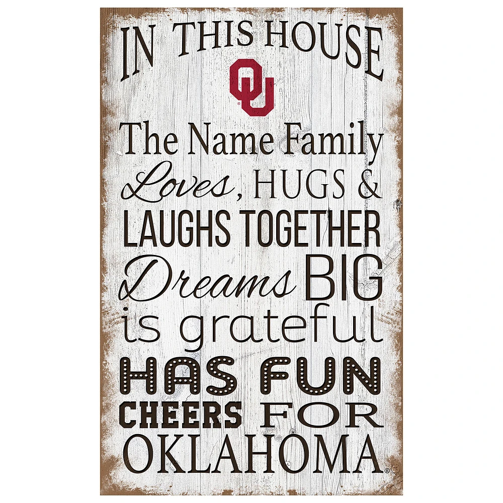 Oklahoma Sooners Personalized 11" x 19" In This House Sign