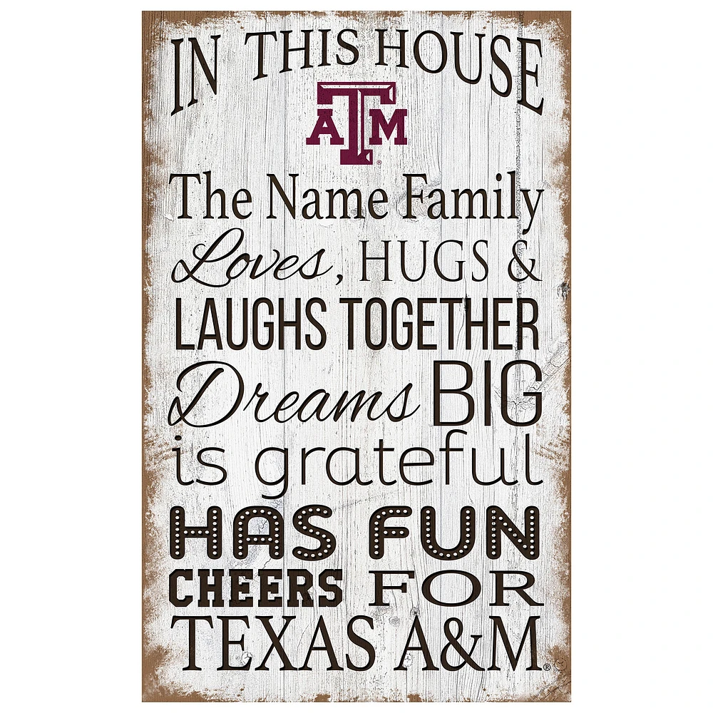 Texas A&M Aggies Personalized 11" x 19" In This House Sign