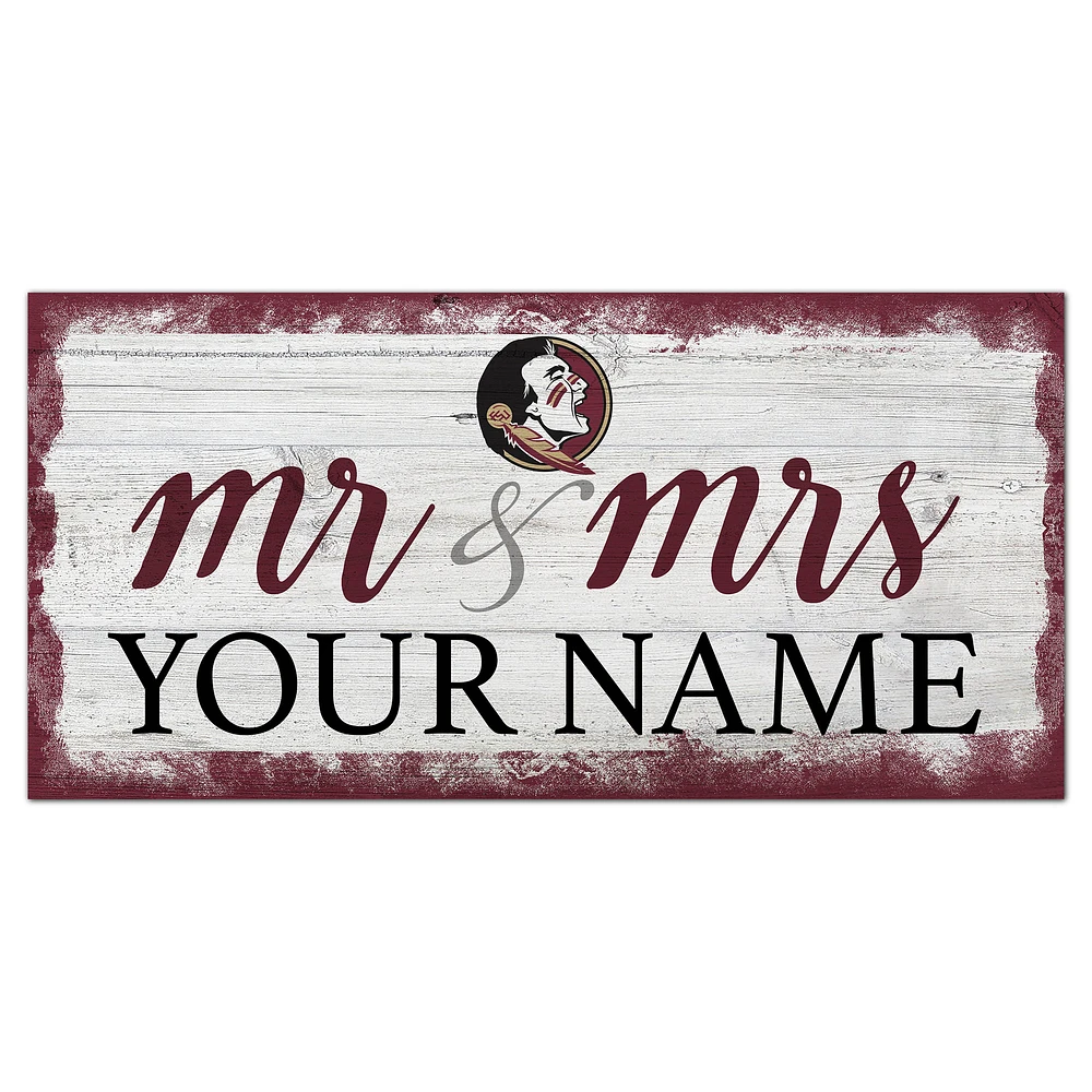 Florida State Seminoles 6" x 12" Personalized Mr. & Mrs. Script Sign