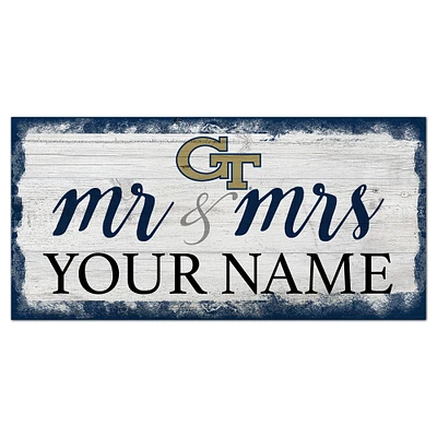 Georgia Tech Yellow Jackets 6" x 12" Personalized Mr. & Mrs. Script Sign