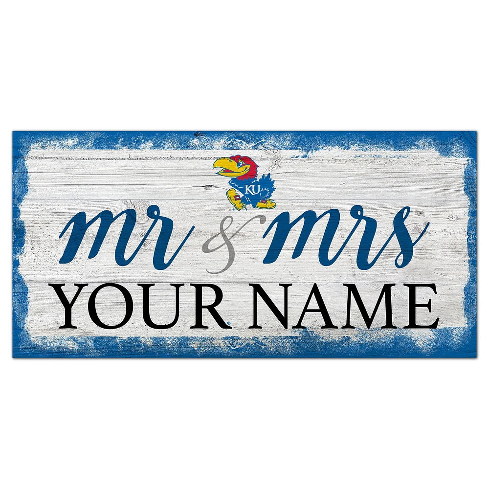 Kansas Jayhawks 6" x 12" Personalized Mr. & Mrs. Script Sign