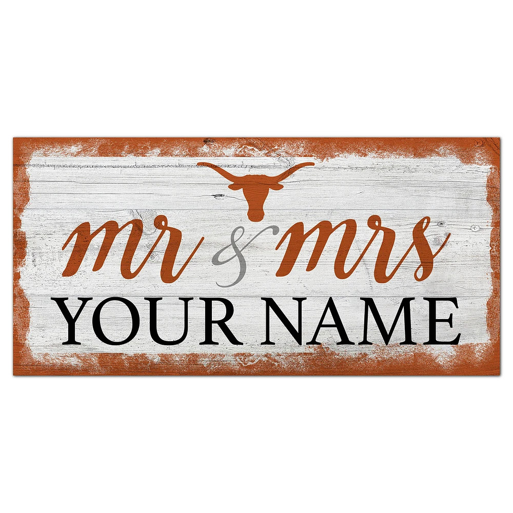 Texas Longhorns 6" x 12" Personalized Mr. & Mrs. Script Sign
