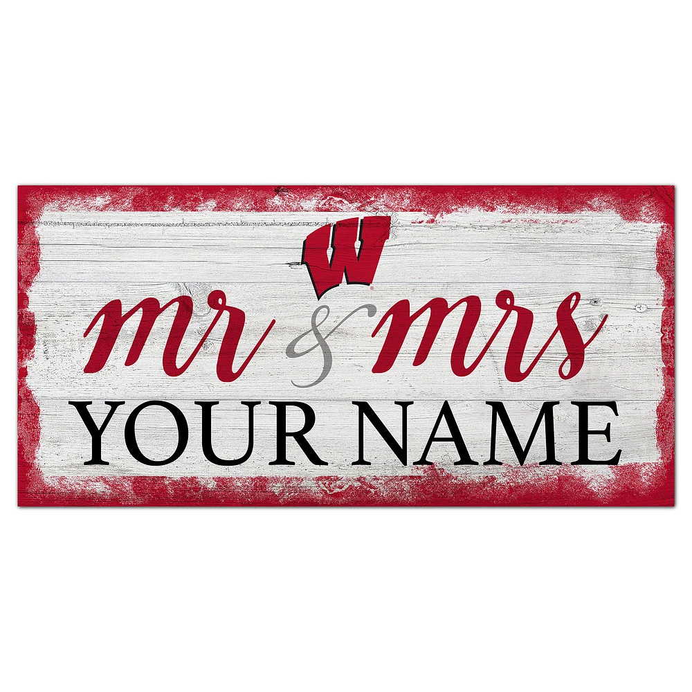 Wisconsin Badgers 6" x 12" Personalized Mr. & Mrs. Script Sign