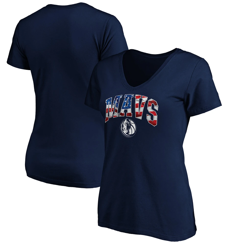 Women's Navy Dallas Mavericks Banner Wave V-Neck T-Shirt