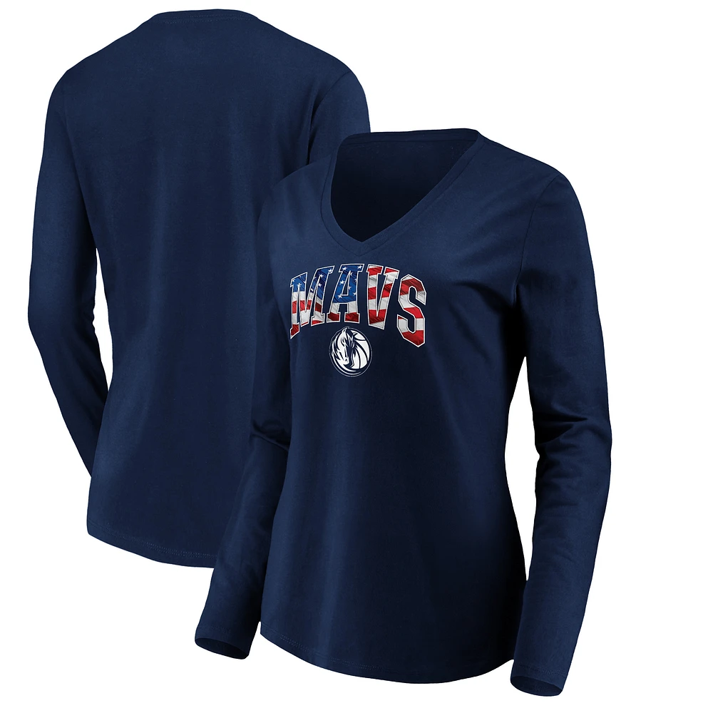 Women's Navy Dallas Mavericks Banner Wave V-Neck Long Sleeve T-Shirt