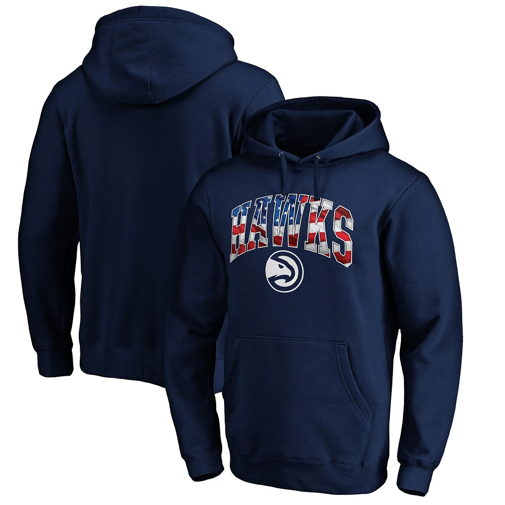 Men's Navy Atlanta Hawks Banner Wave Pullover Hoodie