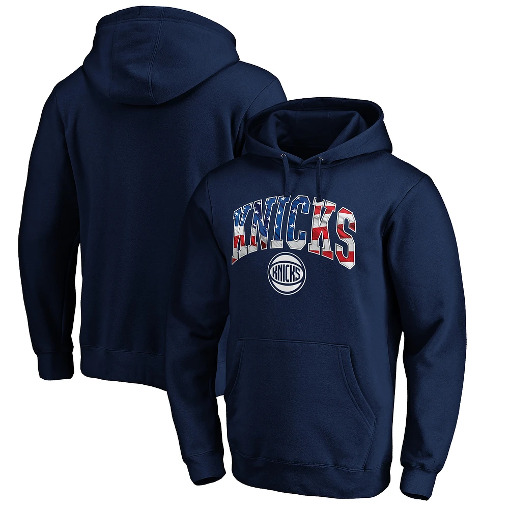 Men's Navy New York Knicks Banner Wave Pullover Hoodie