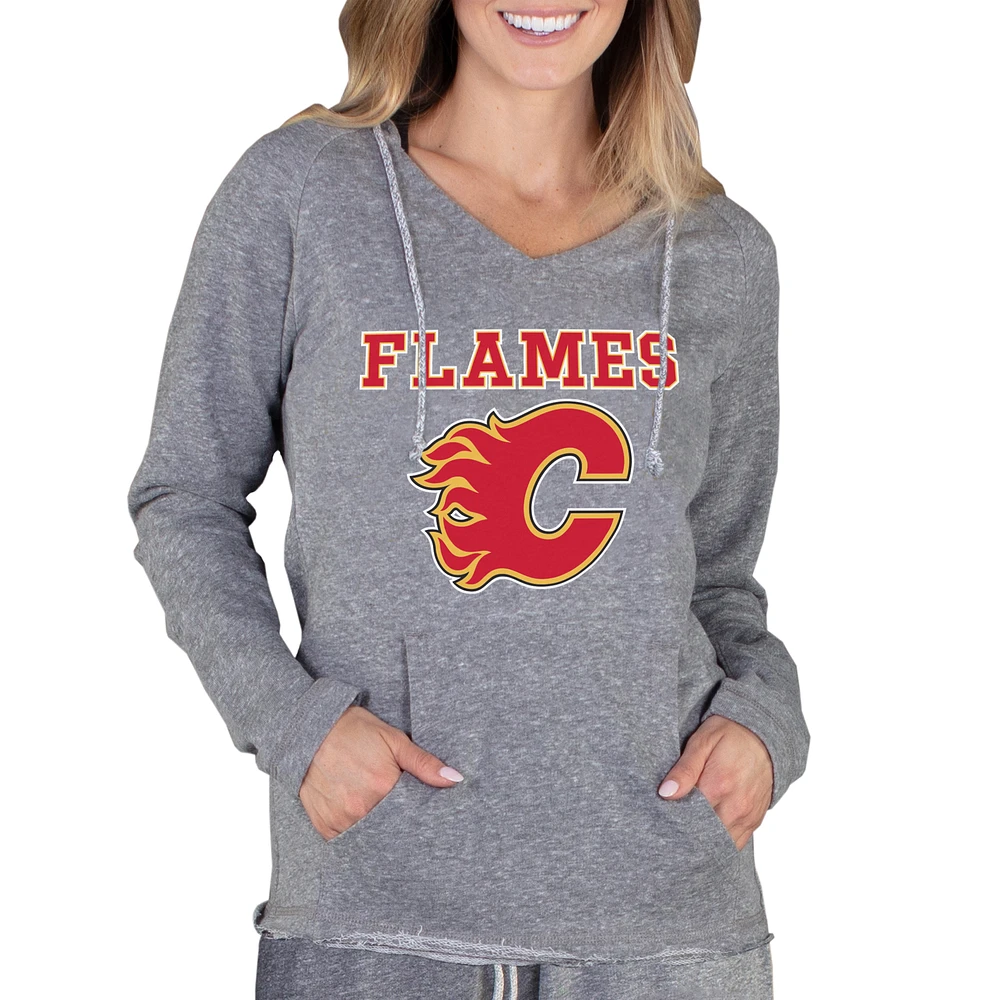 Women's Concepts Sport Gray Calgary Flames Mainstream Terry Tri-Blend Long Sleeve Hooded Top