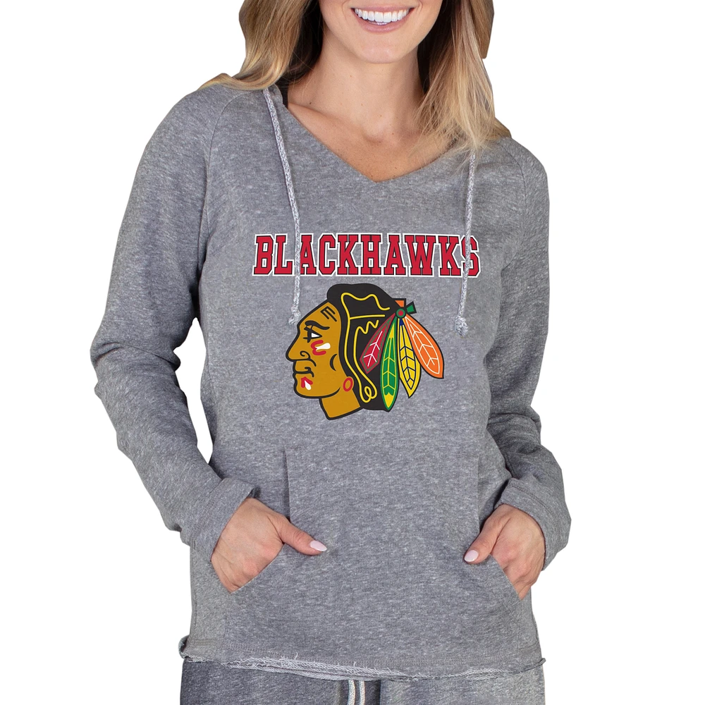 Women's Concepts Sport Gray Chicago Blackhawks Mainstream Terry Tri-Blend Long Sleeve Hooded Top