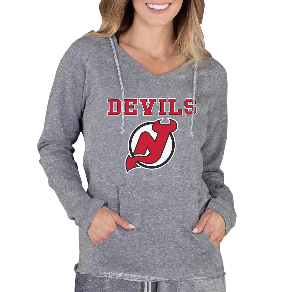 Women's Concepts Sport Gray New Jersey Devils Mainstream Terry Tri-Blend Long Sleeve Hooded Top