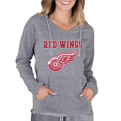 Women's Concepts Sport Gray Detroit Red Wings Mainstream Terry Tri-Blend Long Sleeve Hooded Top