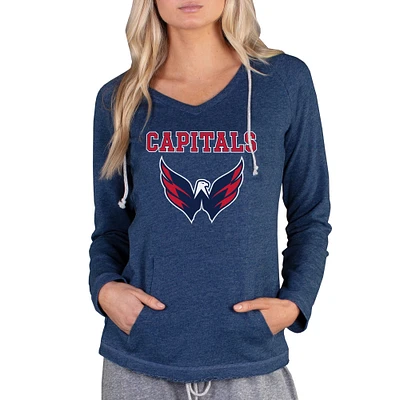 Women's Concepts Sport Navy Washington Capitals Mainstream Terry Tri-Blend Long Sleeve Hooded Top