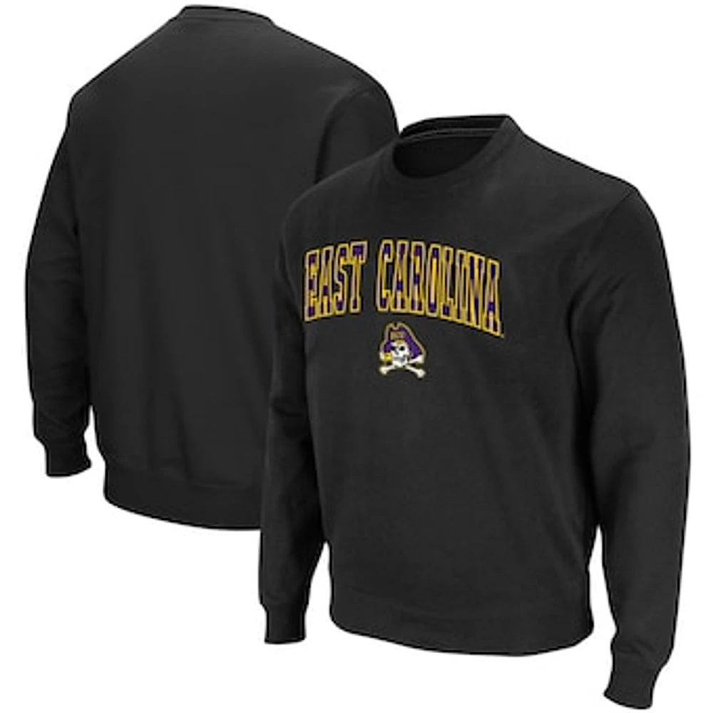 Men's Colosseum Black ECU Pirates Arch & Logo Tackle Twill Pullover Sweatshirt