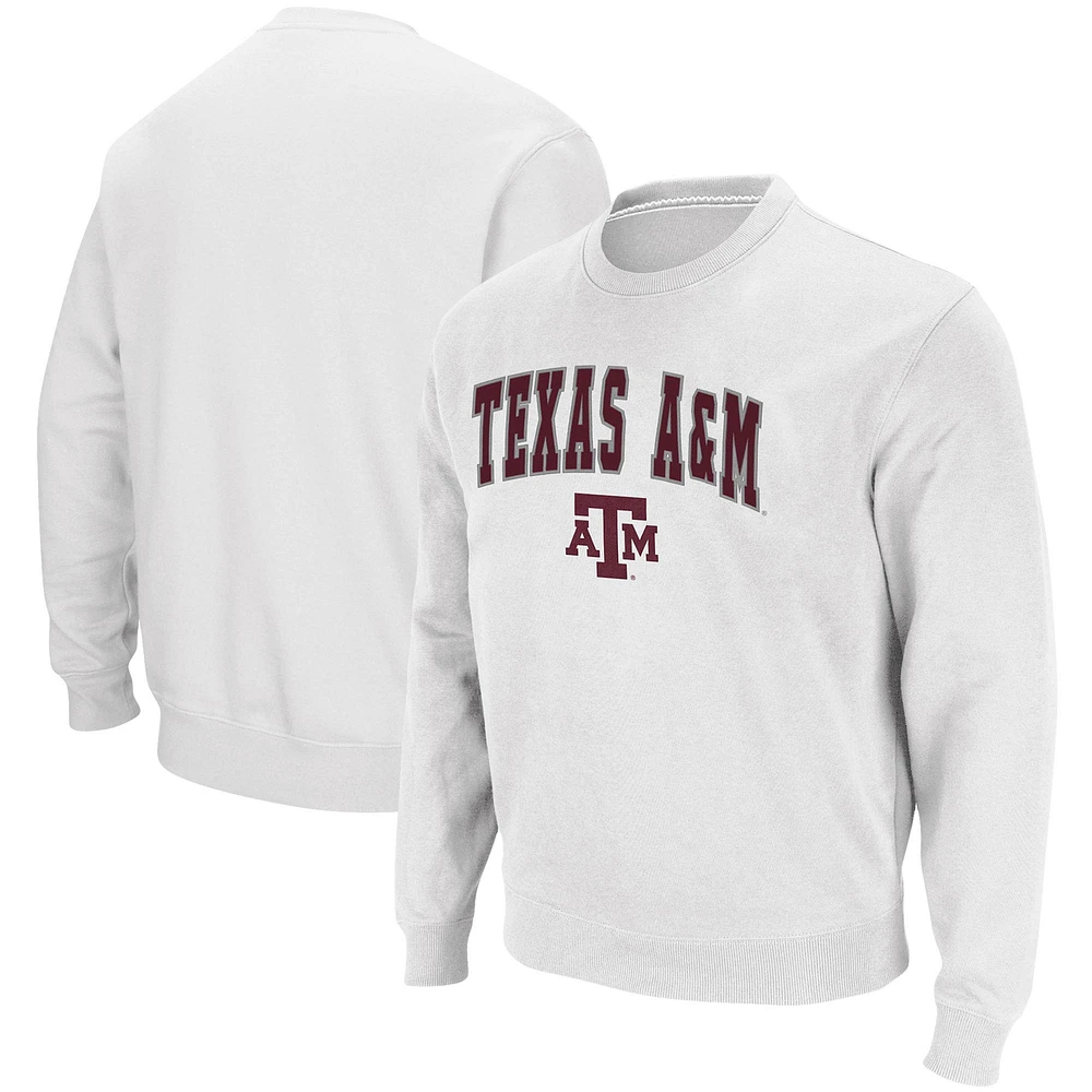Men's Colosseum White Texas A&M Aggies Arch & Logo Tackle Twill Pullover Sweatshirt