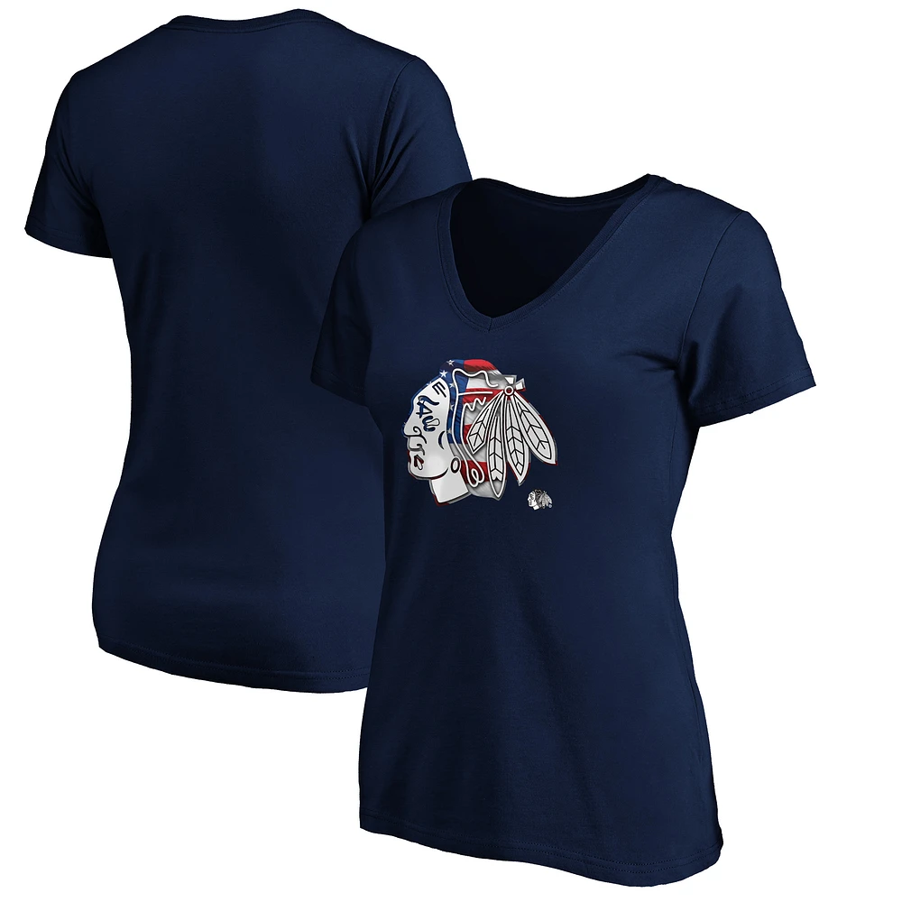 Women's Navy Chicago Blackhawks Banner Wave Logo V-Neck T-Shirt