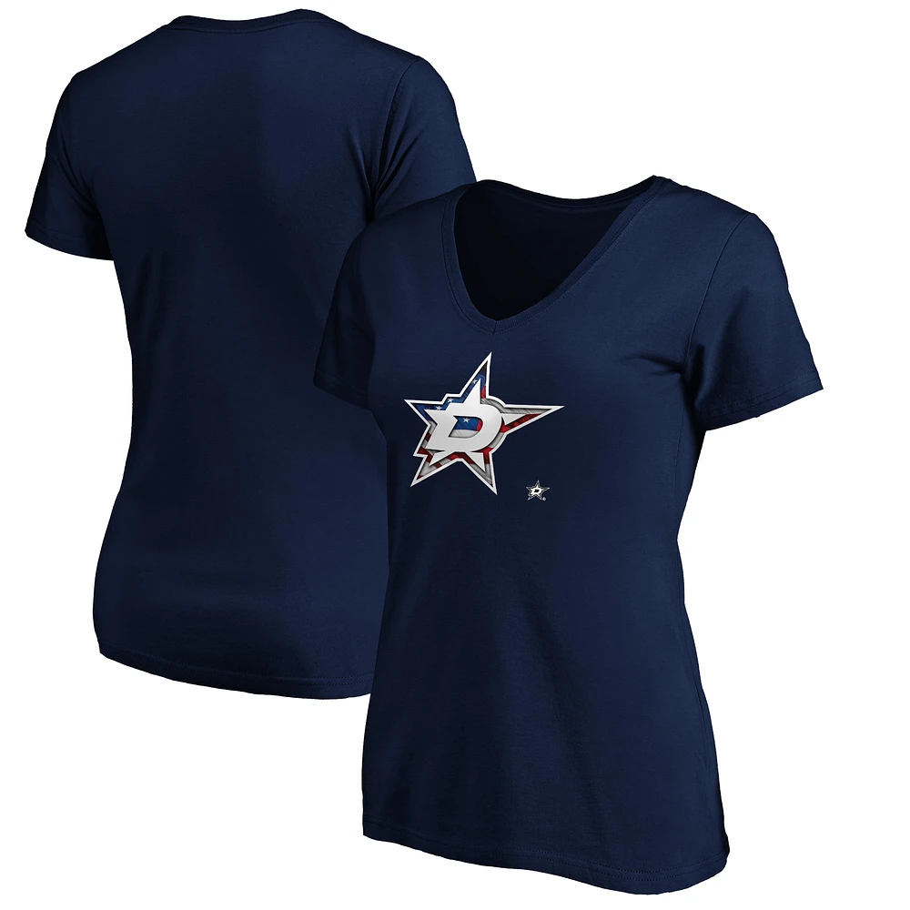 Women's Navy Dallas Stars Banner Wave Logo V-Neck T-Shirt