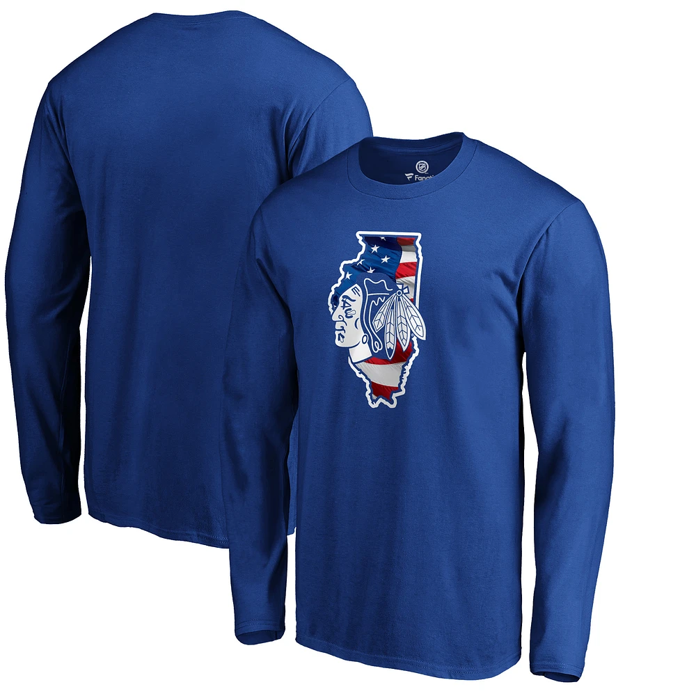 Men's Royal Chicago Blackhawks NHL Banner State Long Sleeve T-Shirt