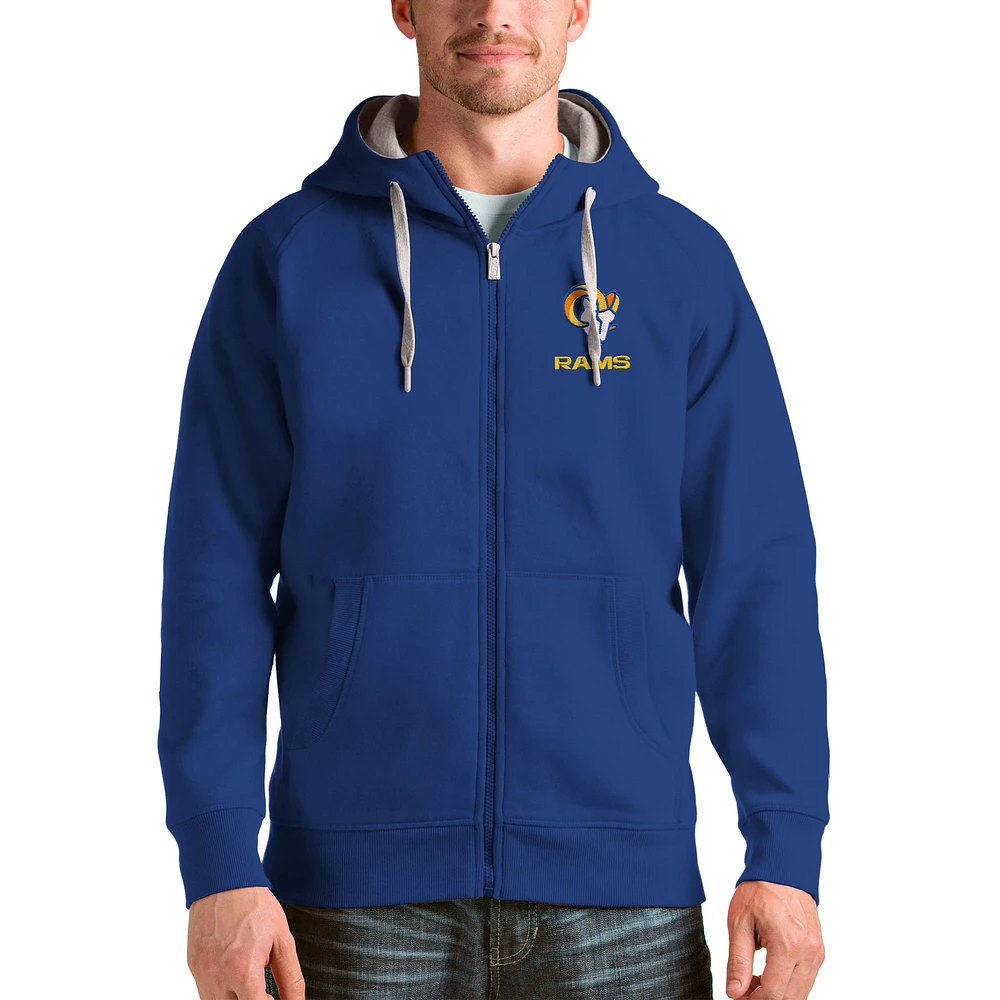 Men's Antigua Royal Los Angeles Rams Victory Full-Zip Hoodie