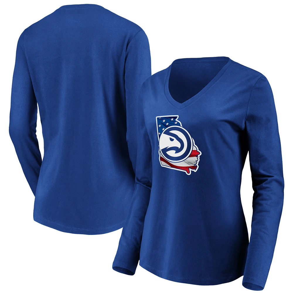 Women's Royal Atlanta Hawks Banner State Long Sleeve V-Neck T-Shirt