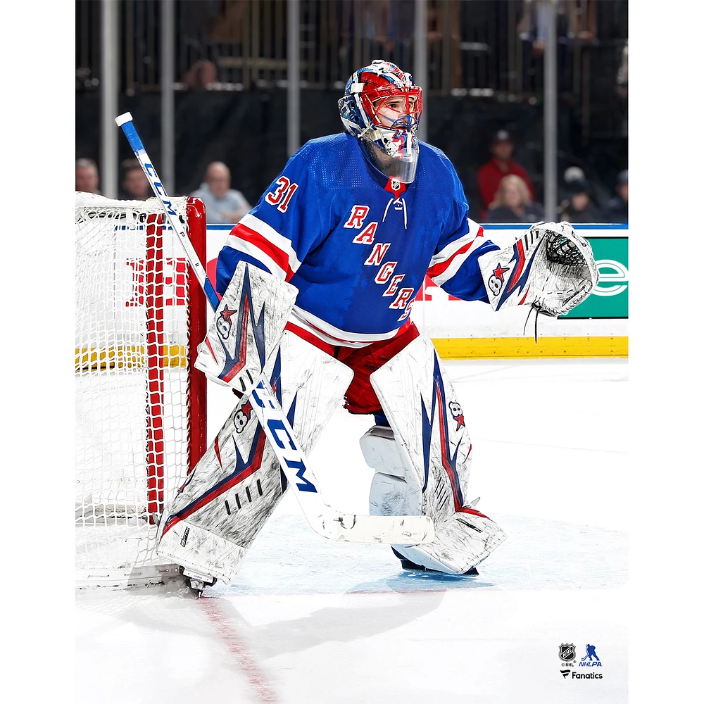 Igor Shesterkin New York Rangers Unsigned Blue Jersey Net Photograph