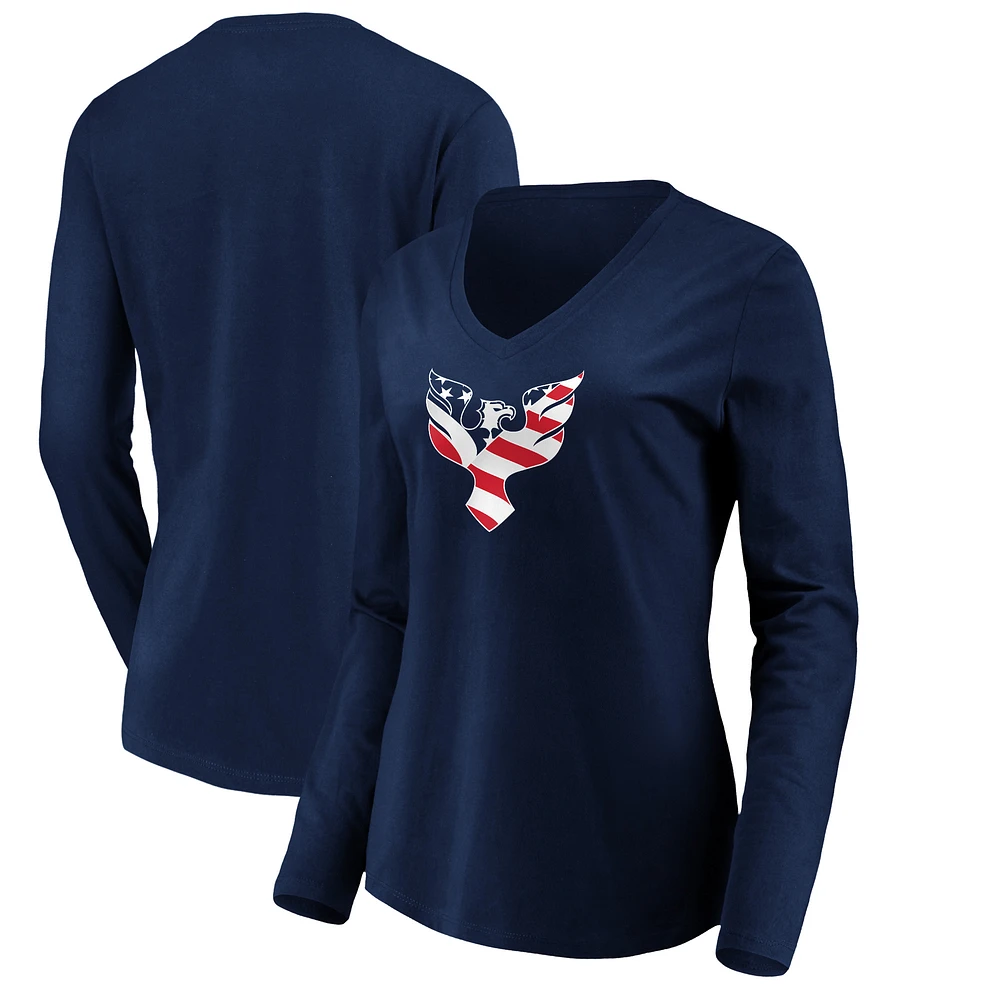 Women's Navy D.C. United Banner Wave Long Sleeve V-Neck T-Shirt