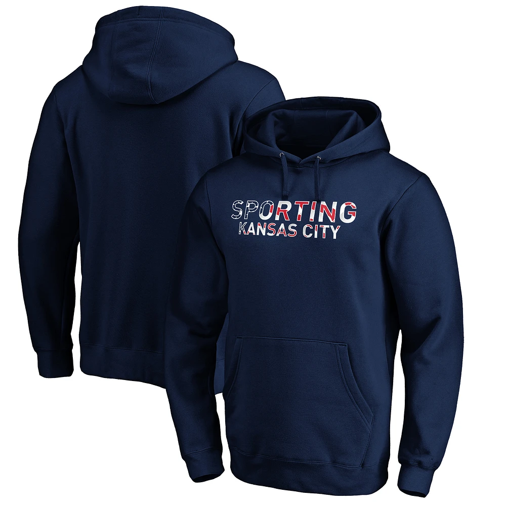 Men's Navy Sporting Kansas City Banner Wave Pullover Hoodie