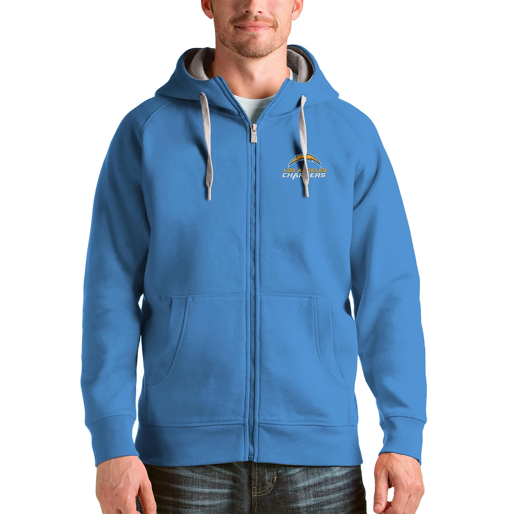 Men's Antigua Powder Blue Los Angeles Chargers Victory Full-Zip Hoodie