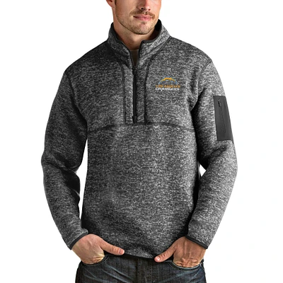 Men's Antigua Heather Charcoal Los Angeles Chargers Fortune Quarter-Zip Pullover Jacket