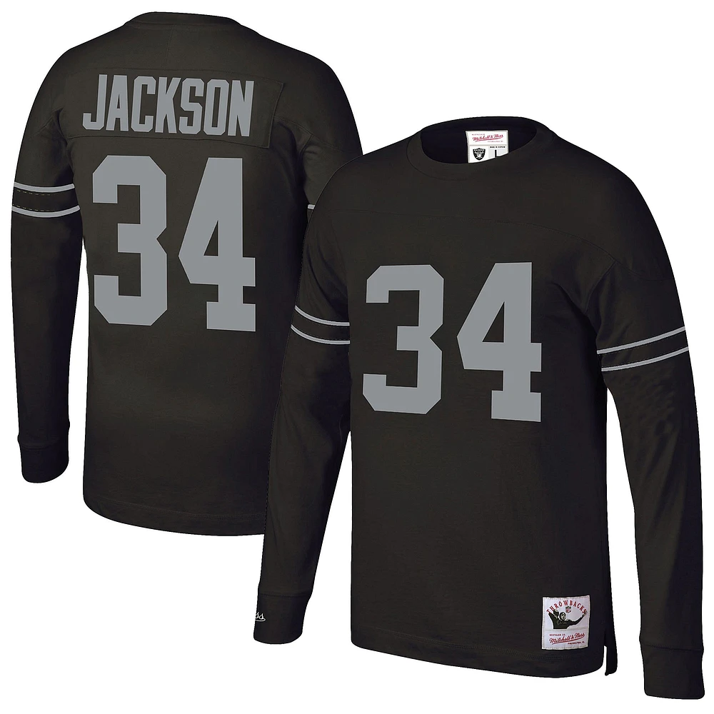 Men's Mitchell & Ness Bo Jackson Black Los Angeles Raiders Throwback Retired Player Name Number Long Sleeve Top